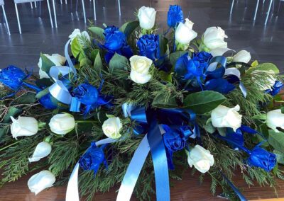 Funeral Sheath - Blue + White Roses